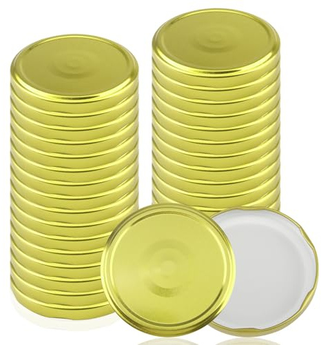 Xbessc Twist Off Deckel Schraubdeckel für Gläser To 82 mm Gold 30 Stück | Ersatzdeckel für Einmachgläser Rundschreiben Deckel für Gläser aus Metall mit 6 Einrastzähnen für Marmelade Einkochen Vorrat