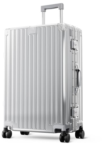 ALPHA CAMP Valise Grand Taille Valise Soute Valises L TSA Argenté 65L | Valise Rigide à Roulettes 44x26.5x66CM Grande Valise à Roulettes Polycarbonate et Aluminium Valise Femme de Voyage Suitcase