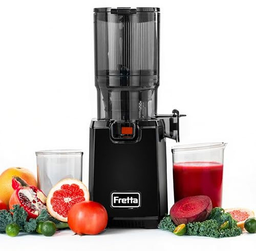 Fretta extractor de zumos y verduras,Exprimidor de Frutas y Verduras de 1,8 Litros con Triple Filtro,250W,fácil de instalar,desmontar y limpiar,Base de acero inoxidable (Carbon Black)