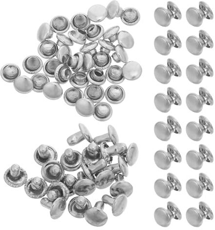 ABOOFAN Kit de 100 Remaches Metálicos Redondos Doble Tapa 5x5 Mm en Color Plata Remaches Tubulares de Cobre para Manualidades en Cuero Reparación de Bolsos Ropa Zapatos Cinturones