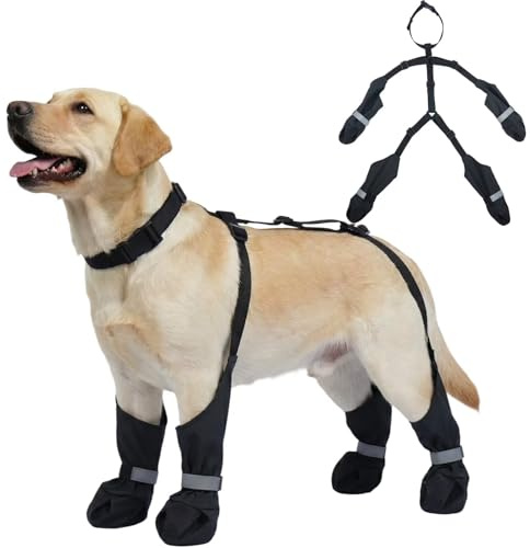 IECOii Hunde Strapsstiefel Reflektierend & Wasserdicht - Winter Hundeschuhe zum Spazierengehen, Wandern & Laufen, Verstellbare rutschfeste Stay-On Pet Booties Pfotenschutz für mittelgroße Hunde