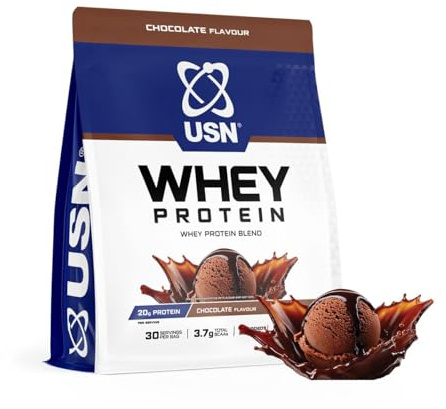 USN Whey Protein Powder I Chocolate I 900g - 30 Servings | 20g Protein | 113kcal | Low Fat | 3.7g BCAAs | EAAs | No Added Soy or Preservatives | Post Workout Recovery | Vegetarian