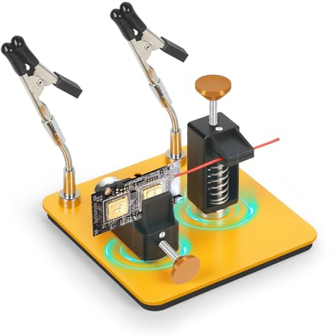 Helping Hands Soldering Station with Dual-Vise PCB Holder – 2 Screw Vises + 2 Flexible Arms with Base – Third Hand PCB Workstation for Electronics Repair, SMD Soldering & Circuit Board Work