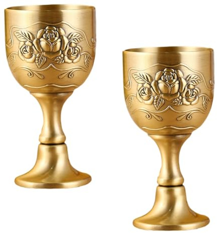 Abaodam Juego de 2 Copas de Vino Vintage de Aleación de Zinc Pequeñas, Color Bronce Antiguo, Mini Vasos para Whisky Grabado Floral, para Hogar y Entretenimiento