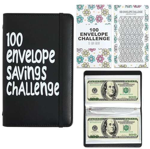 100 Envelope Saving Challenge, A6 Spar Challenge Buch mit 100 Sparchallenges und 50 Innenseiten, Umschläge Spar Challengers Binder to Save €5,050 in 100 Days für Budgetplaner, Zuhause, Schule (Schwarz