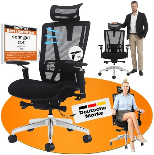 VALKENSTOL M8 Bürostuhl Ergonomisch TESTSIEGER für Grosse Menschen - stabil | Einstellbare Sitztiefe - Lordosenstütze - Verstellbare Rückenlehne - Chefsessel Bürostuhl bis 150 kg für Gesundes Sitzen