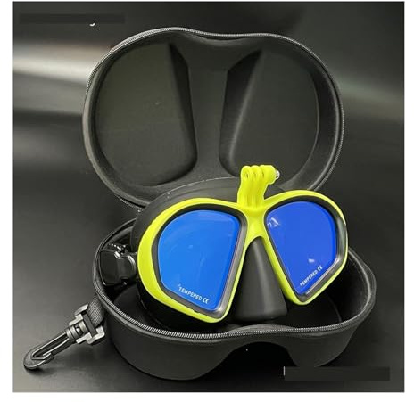 Schnorchelmaske Tauchmasken Tauchermaske mit geringem Volumen und Kamerahalter. Taucherbrille aus verspiegeltem gehärtetem Glas in schwarzer Reißverschlussbox.(Yellow 2)