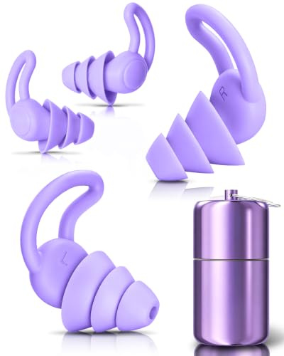 Ohrstöpsel zum Schlafen Noise Cancelling Gehörschutz, Wiederverwendbarer, Gehörschutzstöpsel 32dB zum Lärm Reduktion, Seitenschläfer, Schnarchen, Reisen, Arbeiten, Lila mit Alubehälter 2 Paar