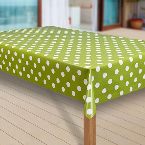 laro Wachstuch-Tischdecke Abwaschbar Garten-Tischdecke Wachstischdecke PVC Plastik-Tischdecken Eckig Meterware Wasserabweisend Abwischbar |35|, Muster:Punkte grün, Größe:100x140 cm