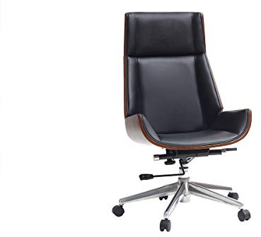 Miliboo Fauteuil de Bureau de Direction Design Noir, Bois foncé Noyer et Acier chromé Curved