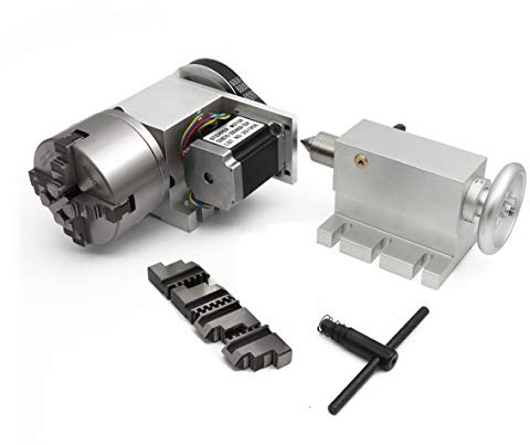 RATTMMOTOR CNC Drehachse 4 Achse Rotary Axis K12-100mm Teilapparat mit 4 Backenfutter mit 65mm Reitstock CNC Rotationsachse 4th-Achsen für Graviermaschine Fräsmaschine