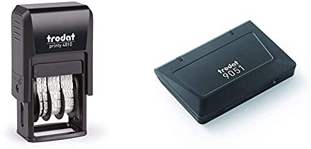 Trodat Petit tampon dateur Printy 4810 - Date en Français - Encrage automatique Noire rechargeable - Format de l'impression 20 x 3,8 mm & Tampons Encreurs 90x50 mm 9051 Noir