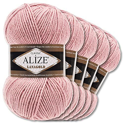 Wohnkult Alize 5 x 100 g Lanagold Wolle | 53 Auswahl | Stricken Häkeln Wolle (161 | Puderrosa)