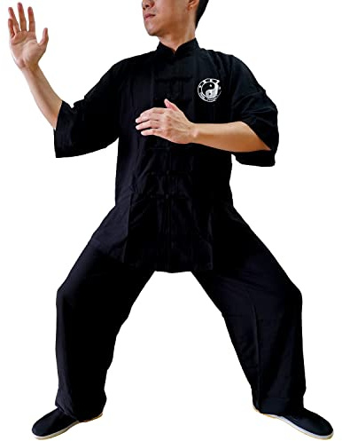 Dee Plus Uniforme Kung Fu Completo Tai Chi Arti Marziali Tai Chi in Cotone, Abbigliamento per Arti Marziali Meditazione per Donna Uomo Unisex, Wing Chun Vestiti con Manica Corte Top e Pantaloni (XL)