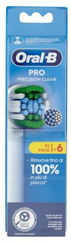 Oral-B Precision Clean Testine Spazzolino Elettrico, Confezione da 6 Testine di Ricambio, 3 Tipi di Setole per una Pulizia Precisa e Sbiancante, Indicatore di Utilizzo della Testina