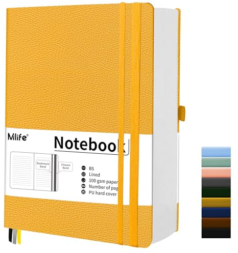 Mlife B5 anteckningsböcker med linjerad text,tjock anteckningsbok med 360 numrerade sidor,100Gsm premiumpapper,inbunden anteckningsbok för män och kvinnor(Gul)