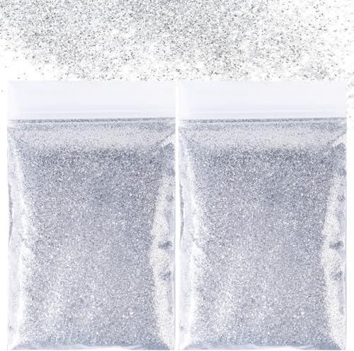 BETESSIN Polvere Glitterata 2x50g per Artigianato, Unghie, Corpo, Creazione Fai da Te - Argento - Ideale per Natale