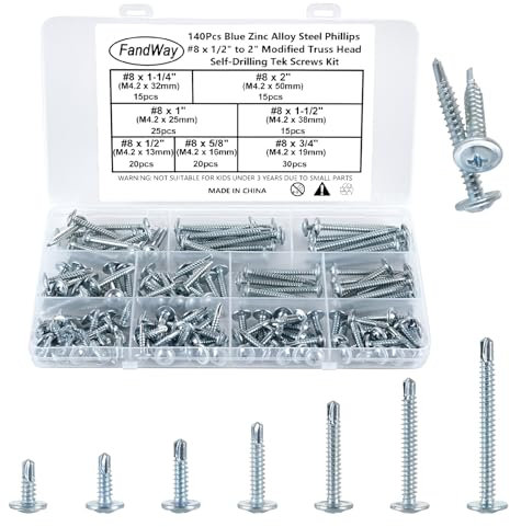 FandWay 140 Piezas Tornillos Autoperforantes de Cabeza Redonda M4.2x13~50mm Tornillos Roscachapas de Acero al Carbono,Tornillos Autorroscantes con Cruciforme Galvanizado.Para Chapa Aluminio Madera.