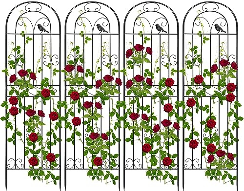 OUUTMEE Metal Garden Trellis 4 Pack, 180 x 50cm Plants Climbing Trellis, Rust-Proof Outdoor Plant Support for Climbing Plants Outdoor, Roses, Vegetables, Vines, Flowers