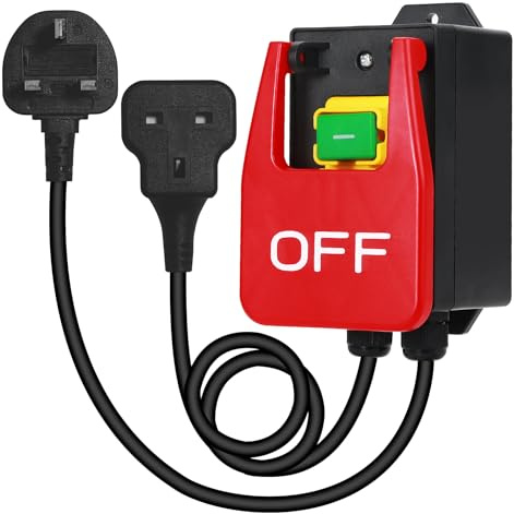 BOSYTRO Single Phase On/Off, 220V to 250V Emergency Stop Switch, Electromagnetic Pressure Switch with Socket for Quick Switch-off of Milling Tables and Electrical Equipment (off)