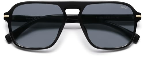 SOJOS Retro Aviator Polarized Sunglasses for Men Women Trendy Vintage Square Pilot Mens Shades SJ2370 Black Frame Grey Lens