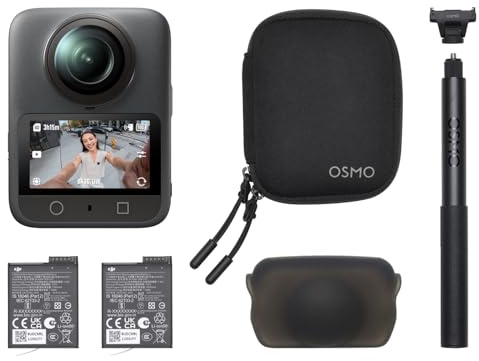 Bundle Essentiel DJI Osmo 360, caméra 360 avec imagerie 360° de 1 Pouce, vidéo 360° en 8K Native, kit de Perche à Selfie Invisible de 1,2 m, autonomie de Batterie prolongée avec 2 Batteries