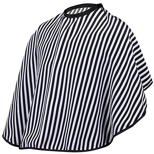 TRIXES Hair Cutting/Barbers Cape - Adjustable Black and White Stripe Gown for Hairdressing, Make Up Application, Artist - Short Length