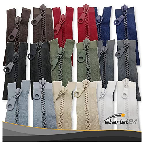 Starlet24® Reißverschluss 2-Wege Kunststoff 5mm teilbar, Reißverschlüsse Plastik-Zähne für Jacken Koffer Zelte Schutzhüllen Taschen - Olivgrün 80 cm