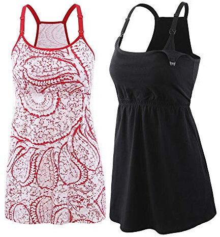 ZUMIY T-Shirt de Maternité d'allaitement, Top d'allaitement pour Femme Enceinte en Coton- Tee Shirt Grossesse- Dos de Dos (M, Black+Red printing/2pk)