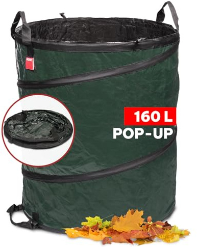 Gartensack POP-UP Größe L 160 Liter - Gartenabfallsack selbststehend und faltbar - reißfester Laubsack zum Transport von Gartenabfällen wie Grünschnitt und Baumschnitt - Ø 52 x 75 cm