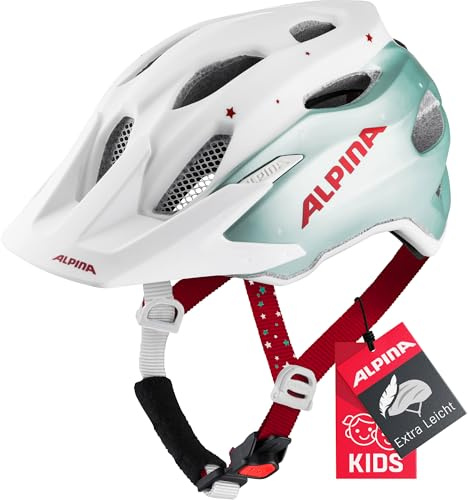 ALPINA CARAPAX JR. – Lätt, robust och säker cykelhjälm med flugnät och valfri LED-lampa för barn, pistaschgrön, matt, 51–56 cm