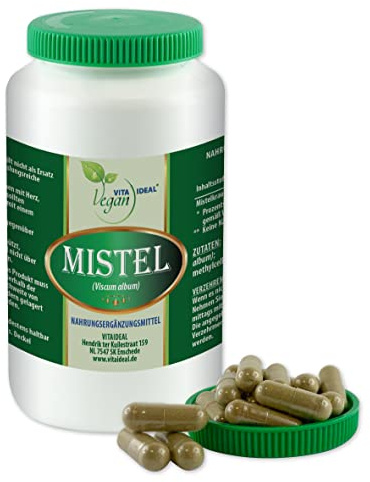 VITA IDEAL Vegan® MISTEL - Kraut 360 KAPSELN - Viscum album - Tagesportion 800mg MISTELKRAUT reines Pulver. Naatürlich, pflanzlich & ohne Zusatzstoffe.