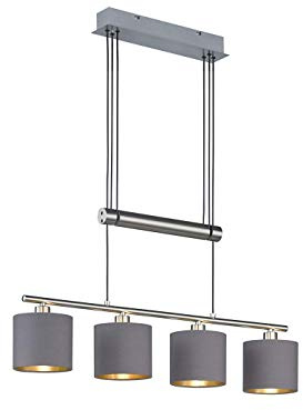 meineWunschleuchte Höhenverstellbare Balkenpendelleuchte mit 4 Stoffschirmen Taupe, Breite 77cm