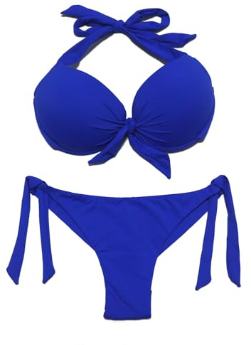 EONAR Dam badkläder push-up bikinitopp med bygel sidoband brasiliansk bikiniunderdel, BLÅ, 44 SE