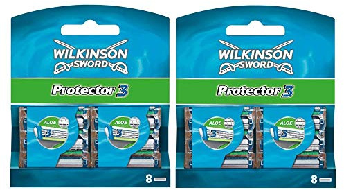 Wilkinson Sword Protector 3 - Packung mit 16 Nachfüllungen mit 3 Rasierklingen für Männer, Konditionierungsband mit Aloe Vera