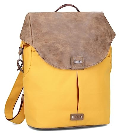 Zwei Damen City-Rucksack Olli O12 Rucksack (7 L) im Retro-Look mit Blumenanhänger im Canvas-Style mit Lederoptik, Hauptfach mit Reißverschluss, gepolstertes Laptopfach, wasserabweisend (yellow)