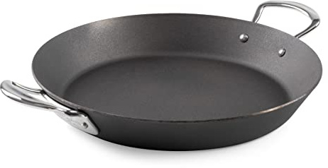 Samuel Groves Seasoned Carbon Steel Range Frying Pan, Balti Dish and BBQ Melting Pot, Indestructible Construction for Cooking Any Dish UK Made (12 Paella Pan)