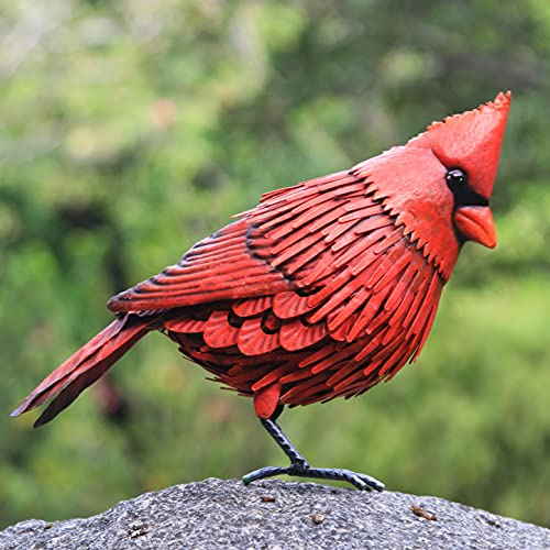 Shefio Cardinal Metall-Vogel-Gartendekoration – Großer roter Vogel für den Außenbereich, Herbst-Dekoration aus Metall, für Garten, wetterfest, Sammlerstück mit einzigartigem realistischem Design