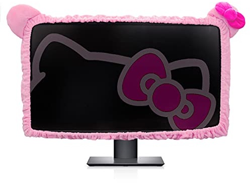 Kakurookie 27'' - 34'' Computer Monitor Protective Cover with Cat Ear Design, Cute Pink Monitor Dust Cover with Furry Design, Elastic Dustproof, Suitable for PC, Tablet, TV (27-34 Inch)