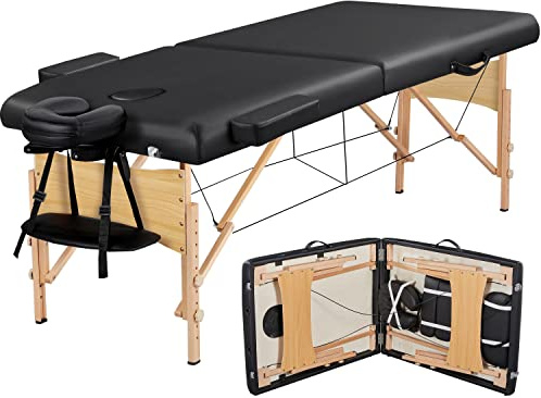 Yaheetech Massage Table Portable Lash Beds Spa Bed Massage Couch Foldable Spa Tables Adjustable 2 Fold with Non-Woven Bag 28 inch, Black