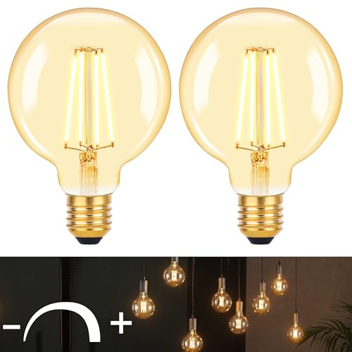 DSLebeen G95 Dimmable E27 LED Vintage Light Bulbs 6W 600lm Warm White 2700K | G95 Large LED Bulb(diameter 95mm), Dimmable 0%-100%, 6W 600LM(60W Equivalent), E27 Base, Warm White 2700K, Amber Glass