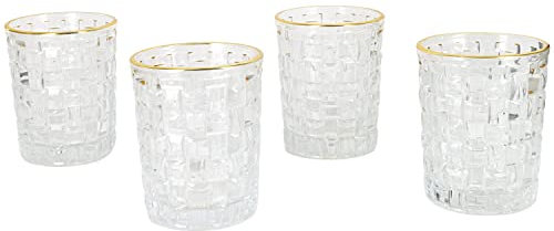 G DecorSet of 4 Dante Vintage Textured Tumbler Glasses Elegant Drinkware with Gold Rim 300ml