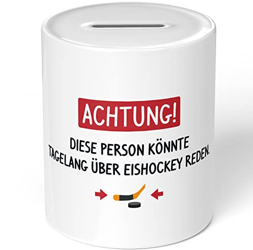 JUNIWORDS Spardose Sparbüchse, Achtung! Diese Person könnte tagelang über Eishockey reden (1005867)