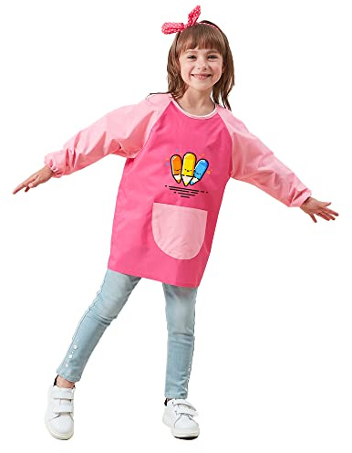 Lazz1on Malschürze Kinder Langarm Wasserdicht Malkittel Mädchen Jungen Küchenschürze Smock für Schule Kunst Malerei Kochen Essen Laboraktivität Spielen 2-8 Jahre