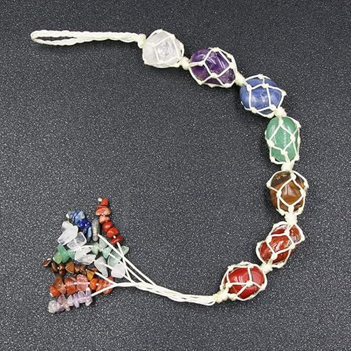 Ornamenti fatti a mano in cristallo per auto da appendere, decorazione Feng Shui, per yoga, pietre di palma, intrecciate beige