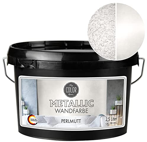 My COLOR Room Metallic Wandfarbe (2500 ml - Perlmutt) Effekt- Kreativfarbe für Wandgestaltung mit Metallic-Optik für Innenbereich, Dekorationsfarbe Made in Germany