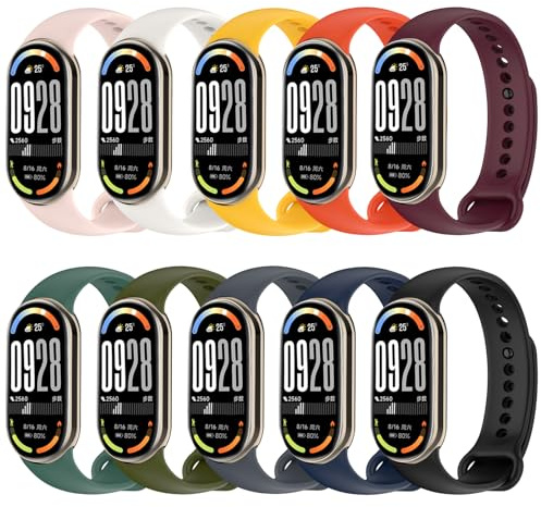 Xisair 10 st remmar kompatibla med Xiaomi Band 8 band Xiaomi Mi Band 9 Armband Miband 8 Sport Silikonarmband Lämplig för Xiaomi Band 9/Xiaomi Band 8 Armband, 10 st, Klassisk
