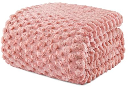Exclusivo Mezcla Kuscheldecke Fleece Decke, Flauschige Sofadecke 150 x 200 cm, Jacquard-Überwurfdecke Wohndecke Tagesdecke, Warm und Leicht für Ganzjahreszeit, Rosa