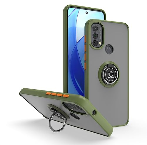 SEAHAI Funda para Motorola Moto E20 / Moto E30 / Moto E40 Estuche, Translúcida Escarchado Duro PC Carcasa Antigolpes TPU Bumper Silicona Cubierta con 360° Anillo Soporte de Metal, Ejercito Verde