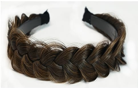 TOECWEGR Hårband flätad hårbit mässing bred 2 strandar fluffiga flätor peruk med tuffa dampannband hårband